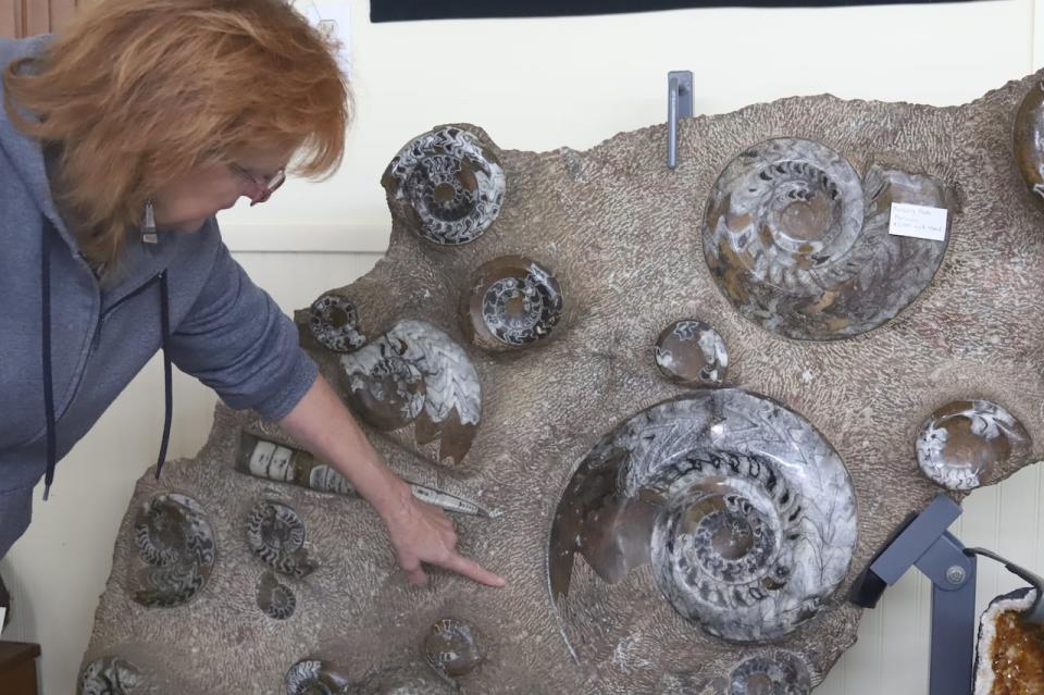 Linda Nobles has opened a rock and fossil shop on her property, and has lots of young customers interested in the gemstones she sells.