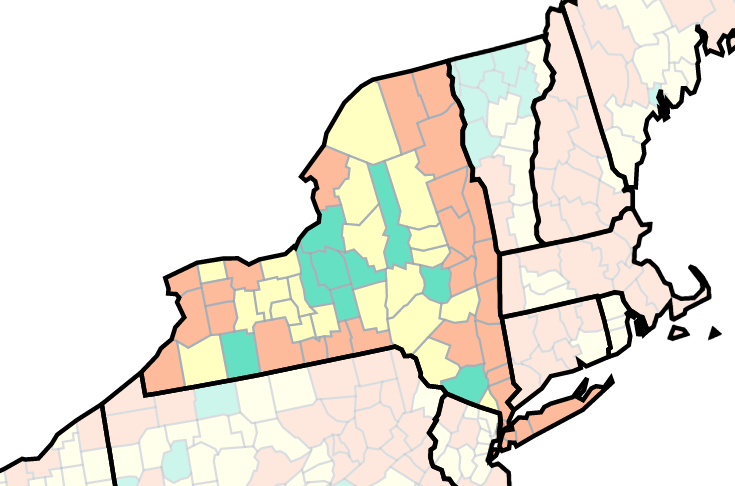 32 of New York's 62 counties are in a high-risk COVID-19 category as of Thursday, May 26, due to local infection rates and strains on hospitals, according to the Centers for Disease Control and Prevention.