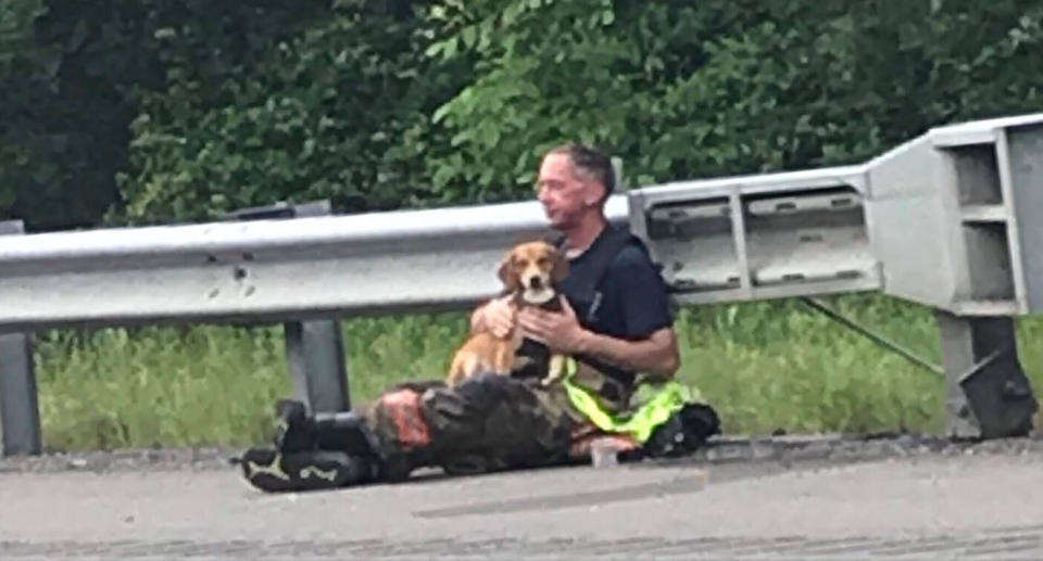 Fire Marshal Bill Compton, pictured, comforted a dog named Lucky, after the pet’s owner was injured in a fatal crash. Source: WPSD