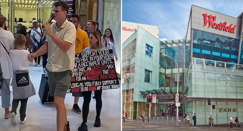 Anti mask protesters at Bondi Junction Westfield.