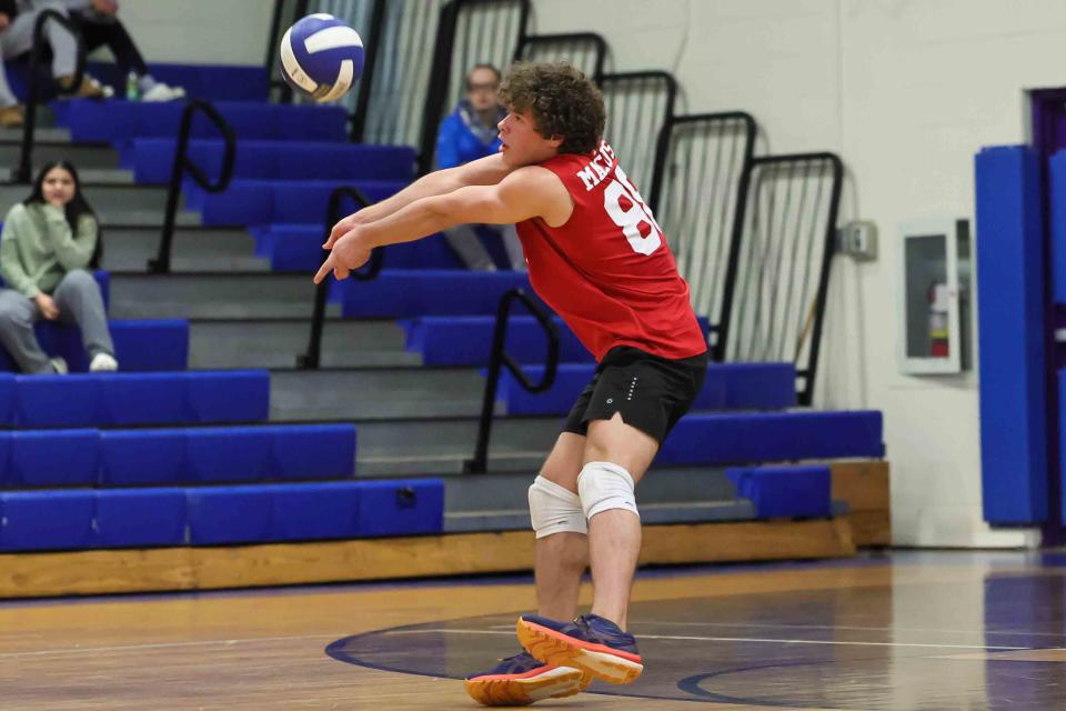 Charter School of Wilmington's Joe Mancuso (88) during a volleyball match between Charter School of Wilmington and Delaware Military Academy on Friday March 31, 2023.