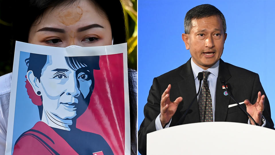 In Parliament on Monday (1 March), Singapore's Foreign Minister Vivian Balakrishnan reiterated his call for a cessation of all acts of violence in Myanmar. (PHOTOS: Getty Images)