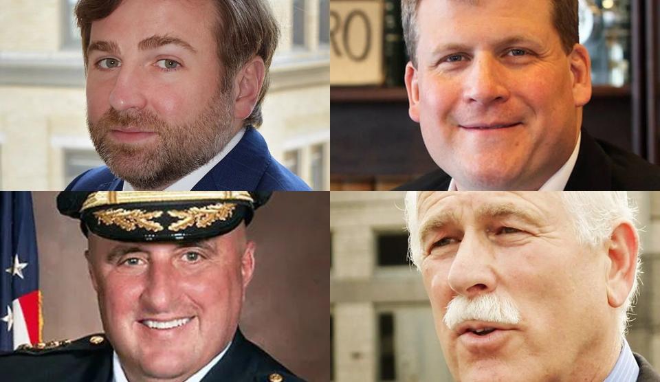 Candidates for Bristol County sheriff are, clockwise from top left, attorney Nick Bernier, Attleboro Mayor Paul Heroux, incumbent Sheriff Tom Hodgson and former Somerset police chief George McNeil.