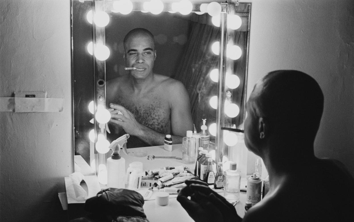 James Earl Jones in 1968 preparing for his breakthrough Broadway role in The Great White Hope as boxer Jack Jefferson, based on the first black world heavyweight champion Jack Johnson