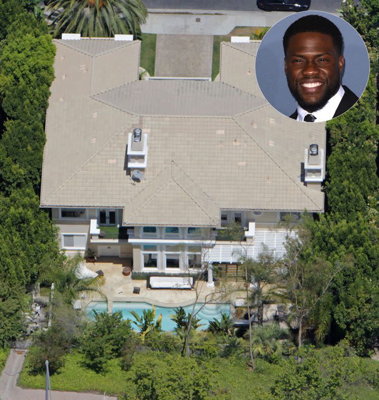 Kevin Hart’s Tarzana, Calif., home is a little fancier than where he lived in his prefame days. (Photo: PacificCoastNews.com/Getty Images)