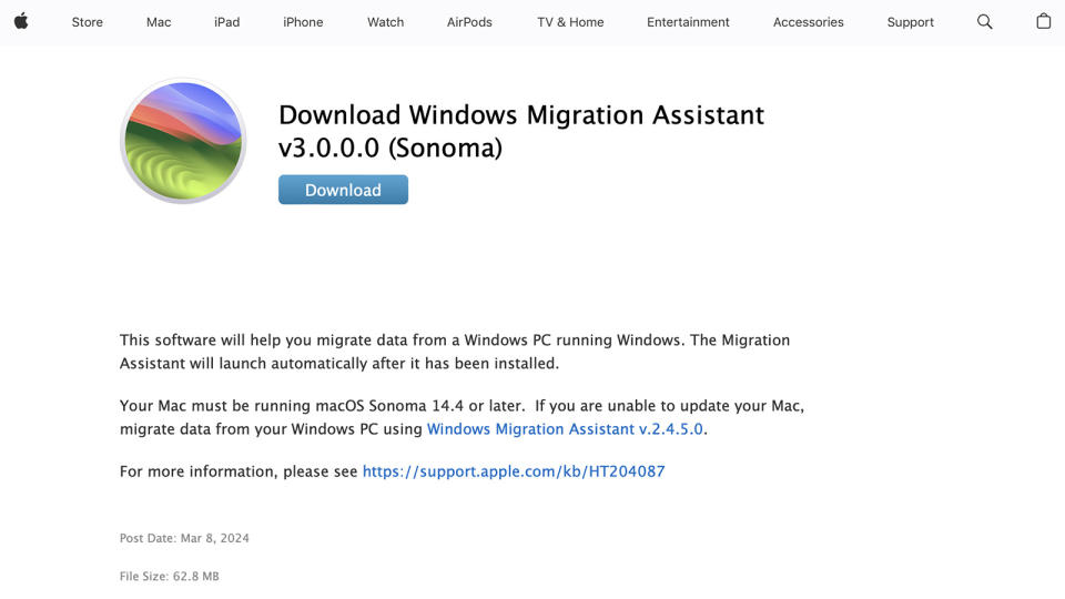 Windows Migration Assistant for macOS Sonoma 14.4