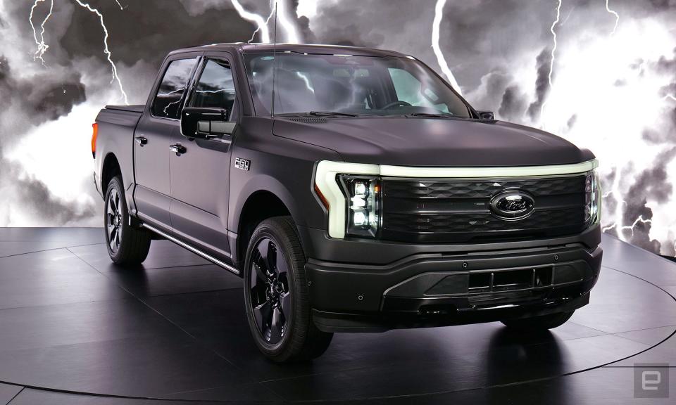 <p>A photo of the Ford F-150 Lightning Platinum Black edition taken at a preview event in Brooklyn, NY.</p>
