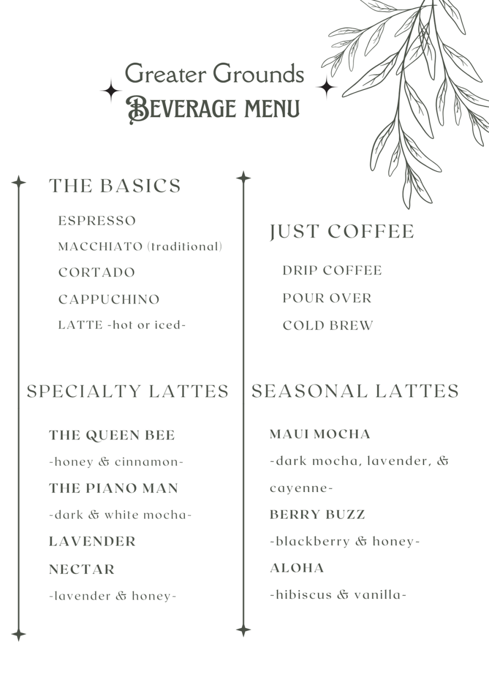 Greater Grounds Coffee & Co. menu