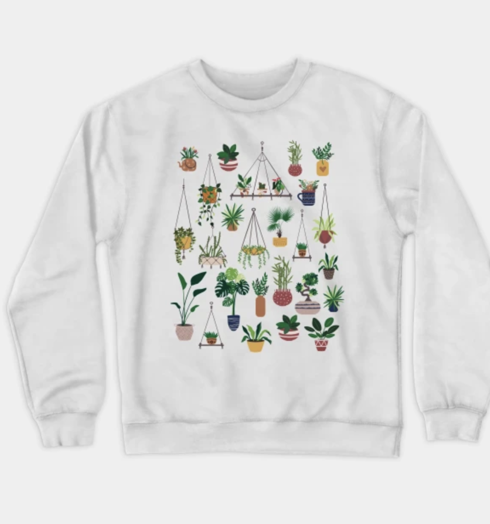 11) Boho Plant Lady Illustration Art Crewneck Sweatshirt