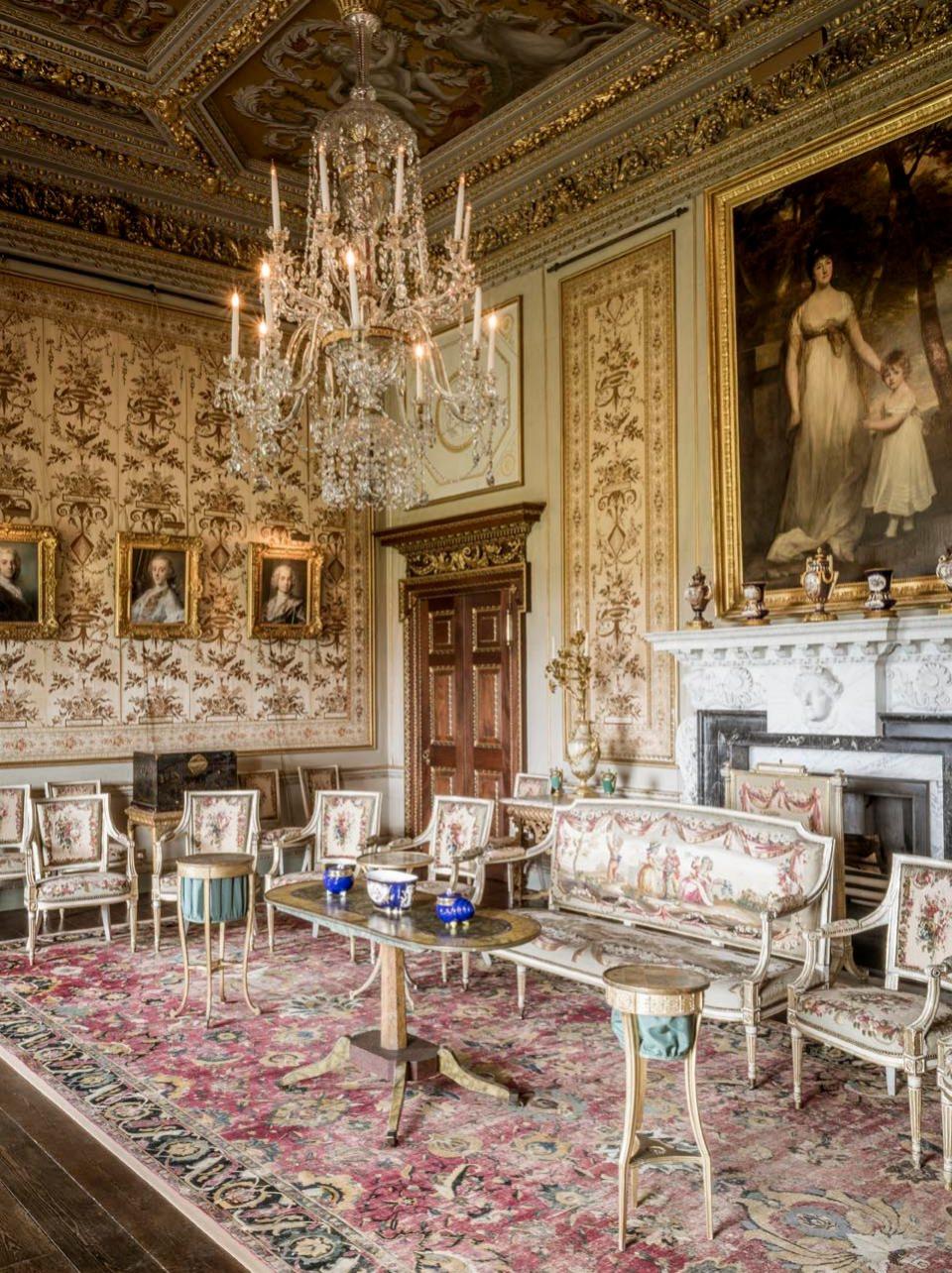 The White Drawing Room walls are covered in woven silk. Much of the original furniture and fabrics are still in place  - Credit: Mark C Flaherty 