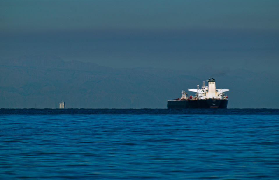 Large oil tanker in the Strait of Hormuz, Persian Gulf, Iran