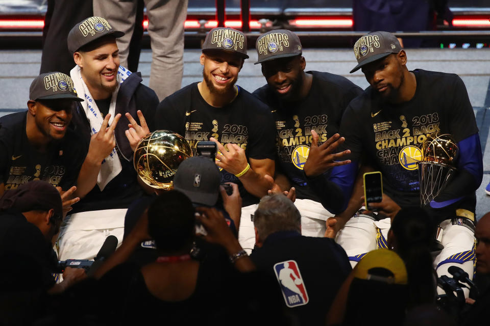 With the addition of four-time All-Star center DeMarcus Cousins, the Golden State Warriors may just field the best starting lineup in NBA history next season. (Getty Images)