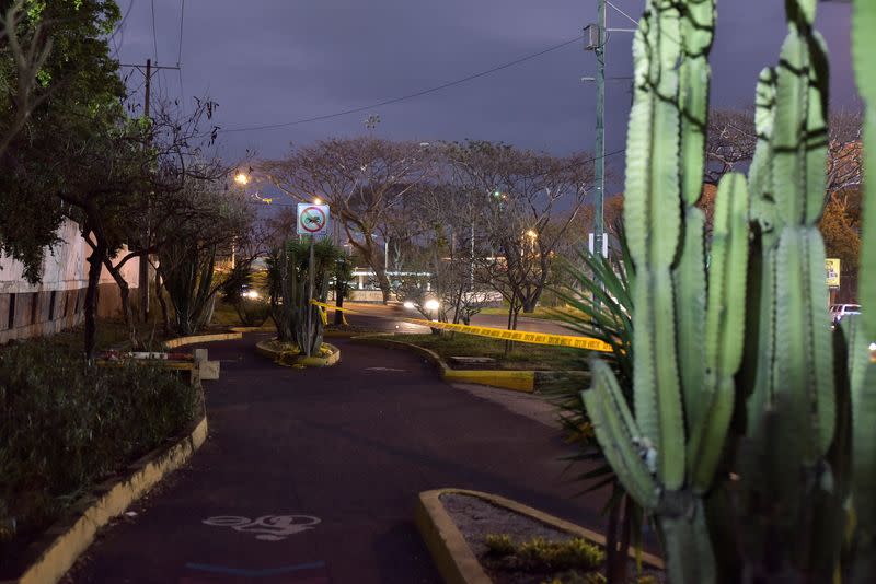 Cordoned-off area where Ecuadorean prosecutor Cesar Suarez was killed, in Guayaquil