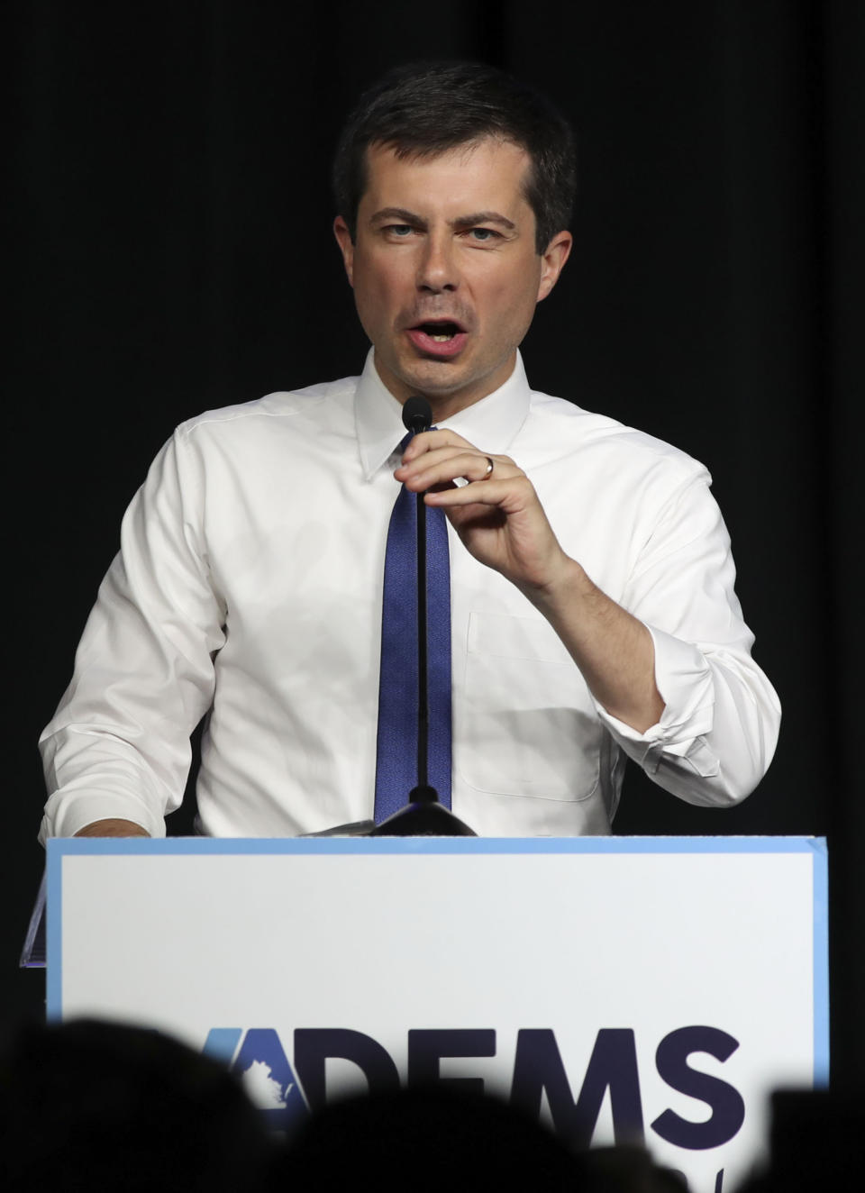 Democratic Presidential candidate, Pete Buttigieg, speaks during the Blue Commonwealth Gala at Main Street Station in Richmond, Va., Saturday, June 15, 2019. Hosted by the Democratic Party of Virginia, the Blue Commonwealth Gala is Virginia's premier gathering of elected officials, candidates, community activists, and Democratic Party leaders. (Dan Currier/Richmond Times-Dispatch via AP)