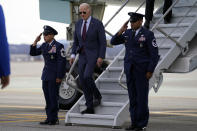 President Joe Biden arrives at San Francisco International Airport for the APEC summit, Tuesday, Nov. 14, 2023, in San Francisco. (AP Photo/Evan Vucci)