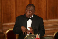 South Africa's President Cyril Ramaphosa speaks during the Commonwealth Business Forum Banquet at the Guildhall in London, Britain, April 17, 2018. REUTERS/Simon Dawson