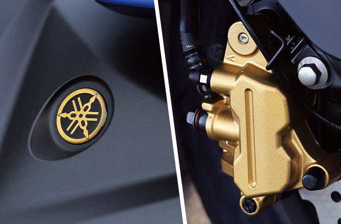 卡鉗顏色改為金色塗裝，廠徽也換成金色樣式點綴。(圖片來源/ Yamaha)
