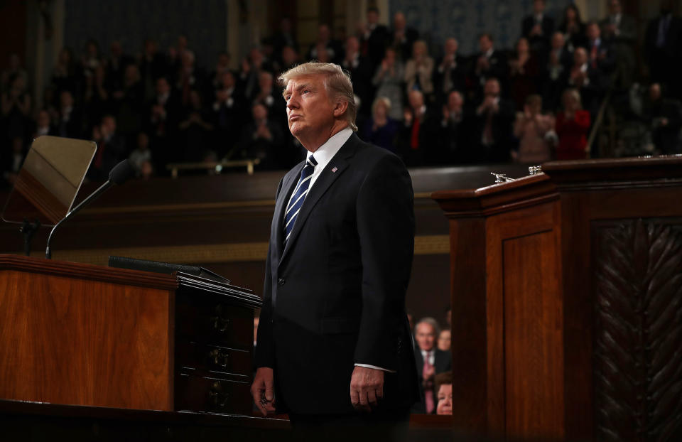 <p>President Donald Trump arrives on Capitol Hill in Washington, Tuesday, Feb. 28, 2017, for his address to a joint session of Congress. (Jim Lo Scalzo/Pool Image via AP) </p>