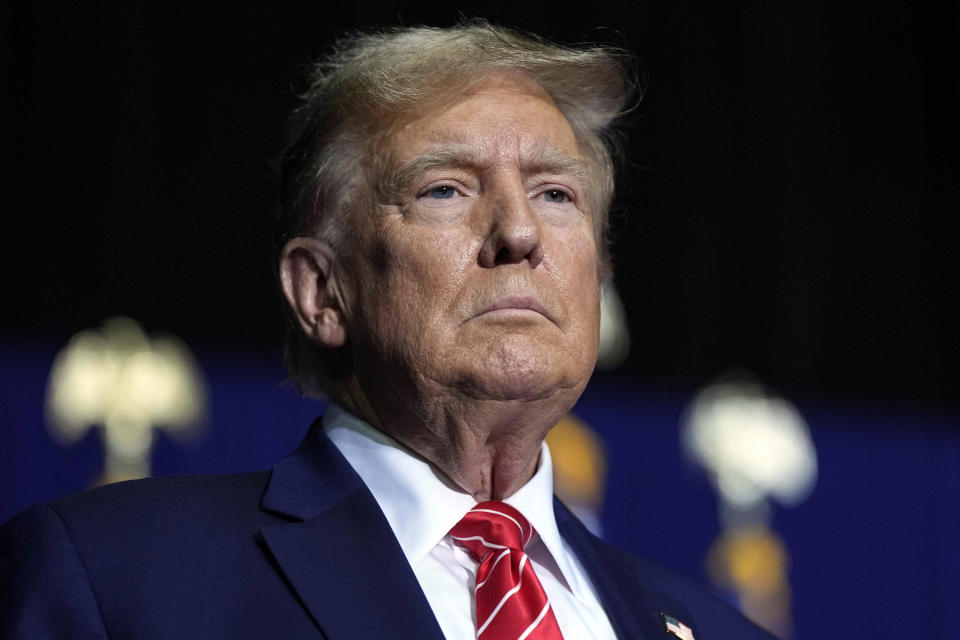 Republican presidential candidate former President Donald Trump speaks at a campaign rally Saturday, March 9, 2024, in Rome Ga. (AP Photo/Mike Stewart)