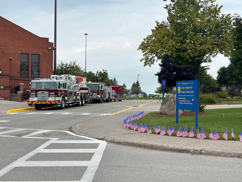 Firefighters and other first responders from across Chippewa County came to the 9/11 commemoration on Monday on the LSSU campus.