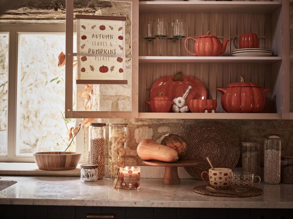 <p>George Home has everything you need for a harvest festival table display. Pumpkin-shaped bowls and plates sit alongside sweet coffee cups boasting a mushroom design. Light the spiced candle and enjoy.</p><p><a class="link " href="https://direct.asda.com/george/home/all-new-in/D26M25G01C01,default,sc.html" rel="nofollow noopener" target="_blank" data-ylk="slk:SHOP NOW;elm:context_link;itc:0;sec:content-canvas">SHOP NOW</a></p>