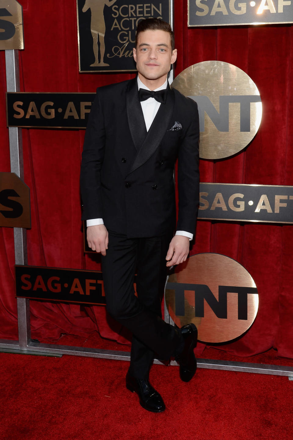 Rami Malek in an Ovadia & Sons tuxedo at the 22nd Annual Screen Actors Guild Awards at The Shrine Auditorium on January 30, 2016 in Los Angeles, California.