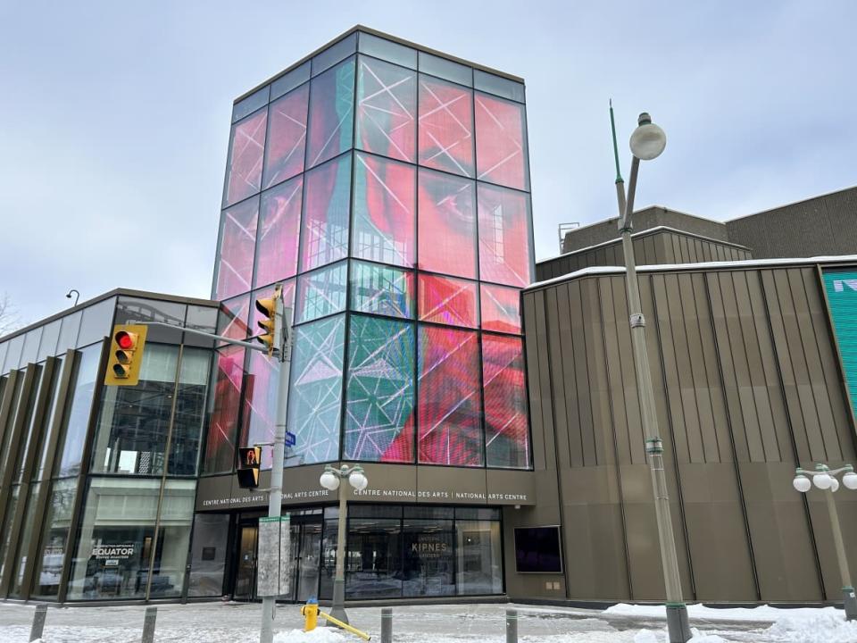 The outdoor display at the National Arts Centre in downtown Ottawa promotes Is God Is on Feb. 3, 2023.  (Guy Quenneville/CBC - image credit)