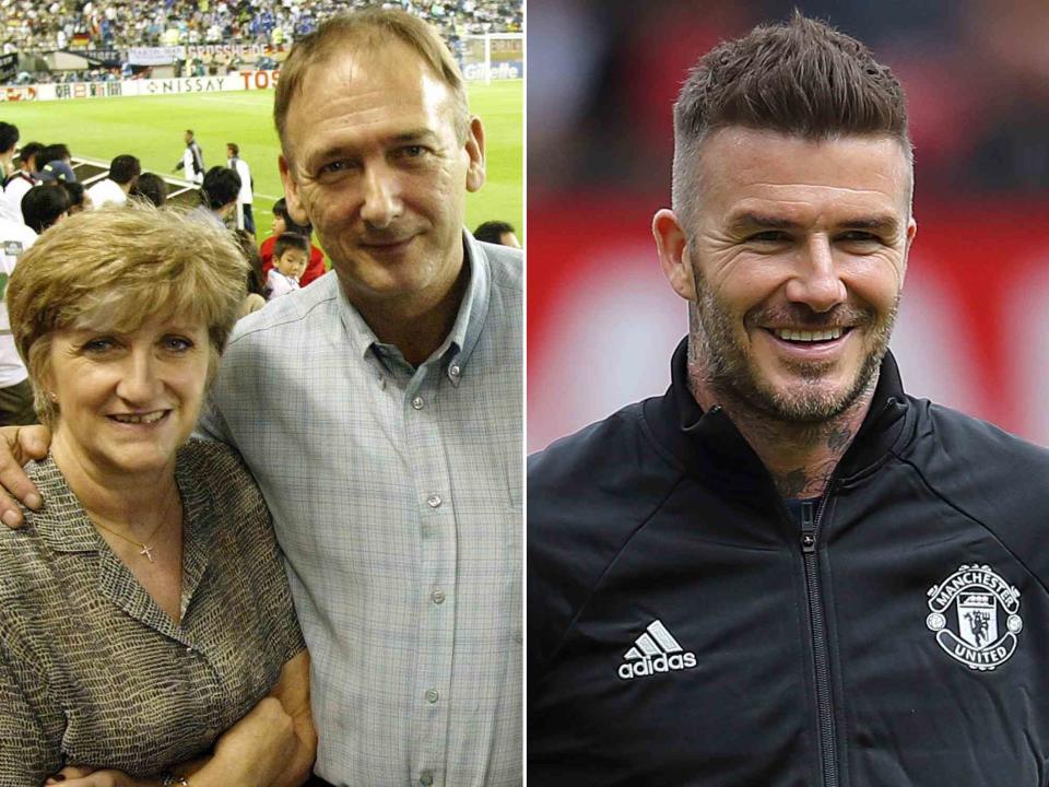 <p>Dave Hogan/Getty ; Matthew Ashton - AMA/Getty</p> Sandra and Ted Beckham at the 2002 World Cup. ; David Beckham prior to the Manchester United 