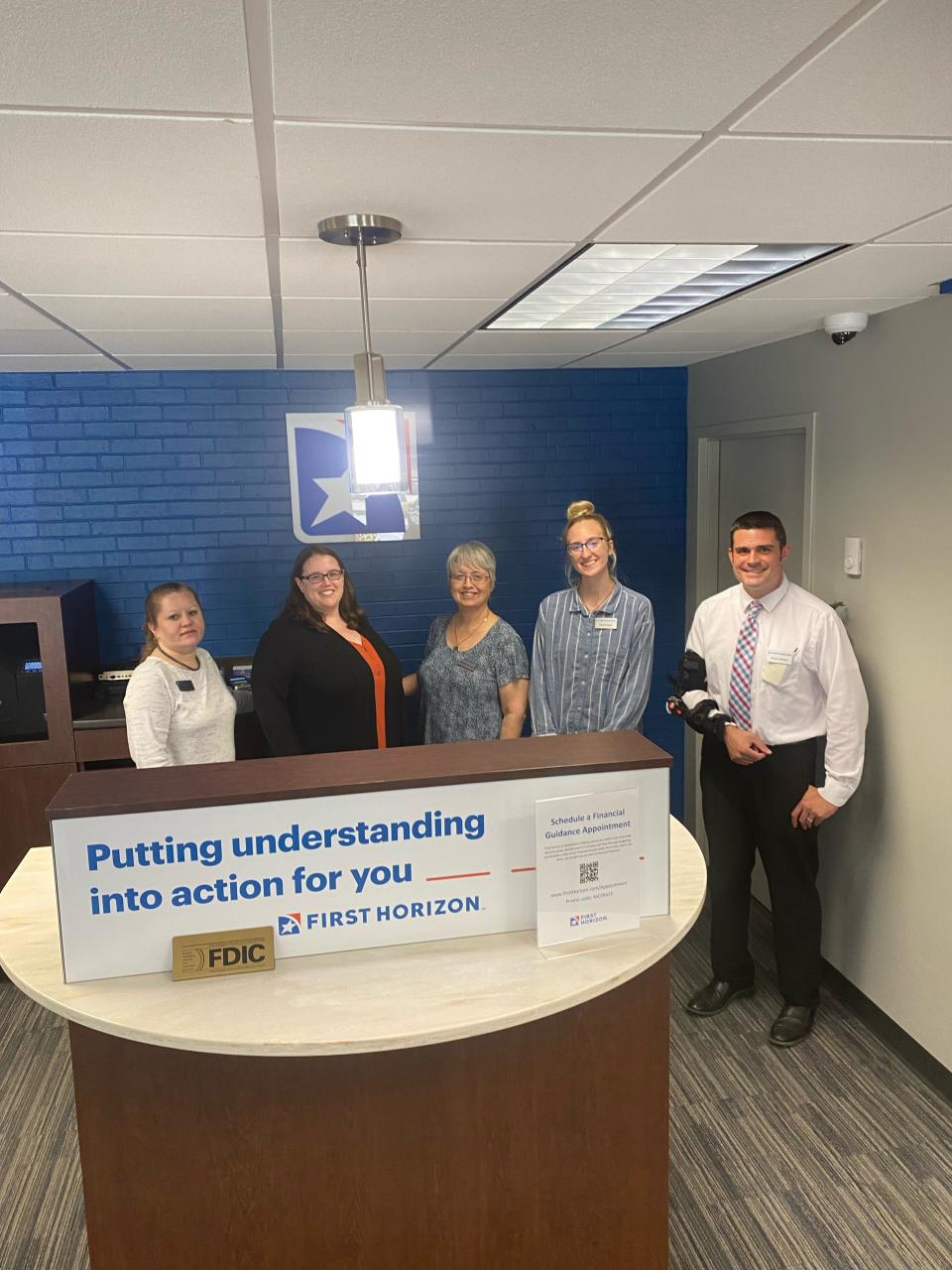 First Horizon Bank Powell branch staff members include (from left) Melissa, Kristi, Maryann, Panda and branch manager Adrian Allman.