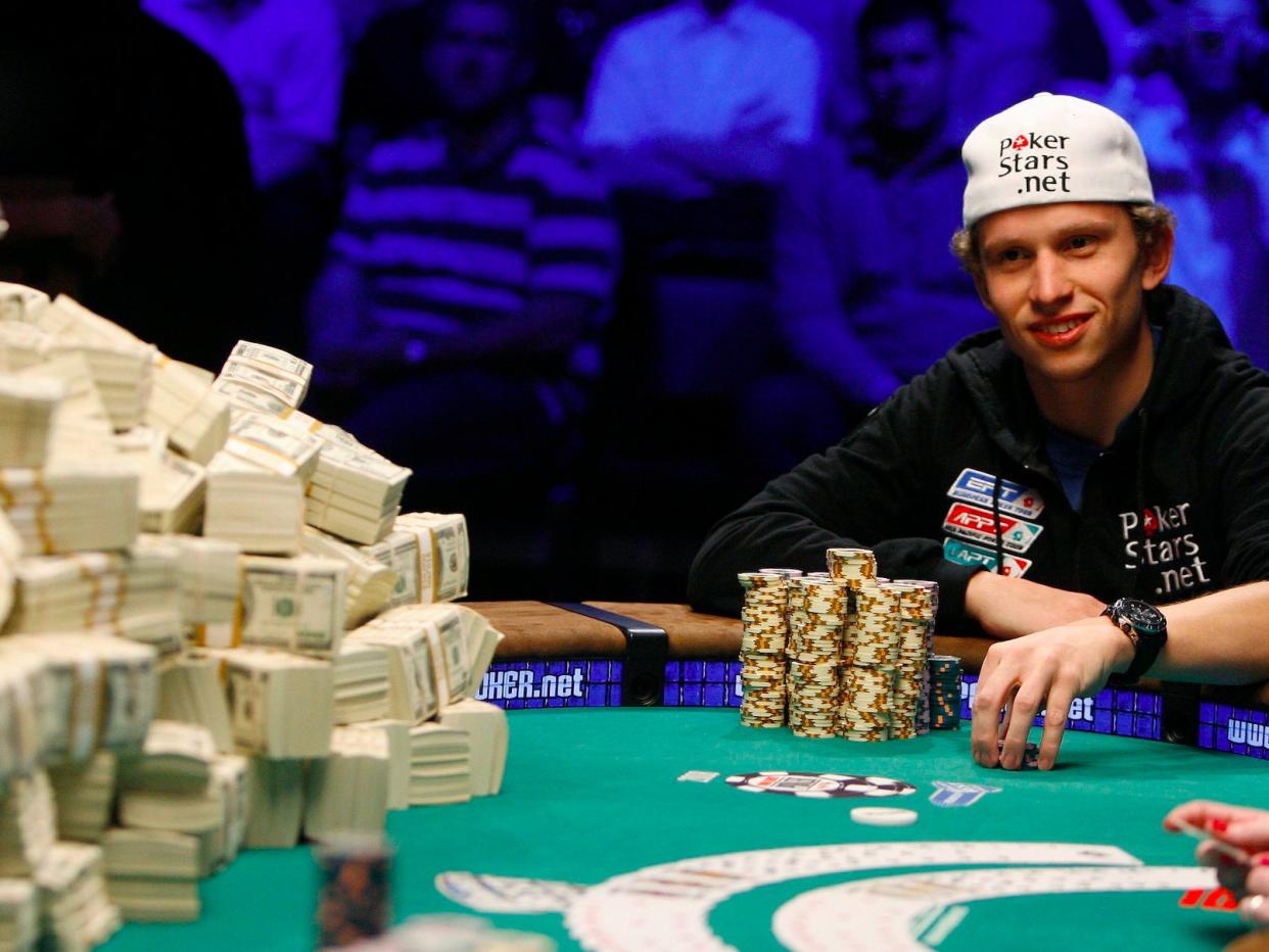 Peter Eastgate of Denmark competes against Ivan Demidov of Russia for the World Series of Poker championship in Las Vegas on Monday, Nov. 10, 2008. The winner will receive more than $9 million in winnings. ()