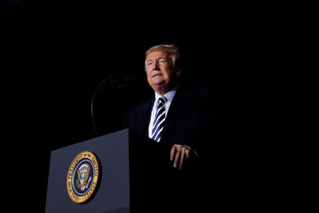 U.S. President Donald Trump holds a campaign rally at the Columbia Regional Airport in Columbia, Missouri, U.S., November 1, 2018. REUTERS/Carlos Barria