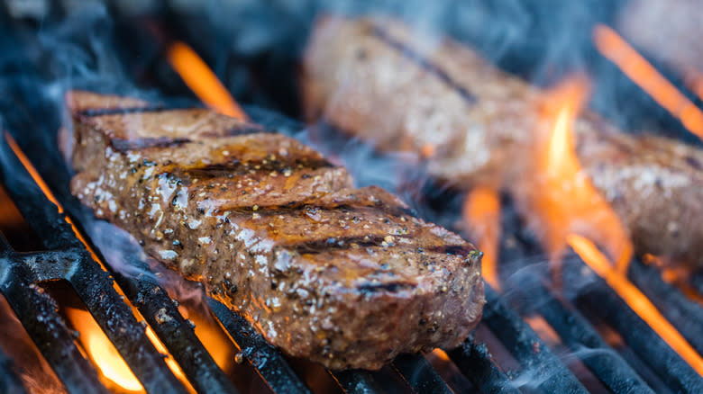 Steaks on grill 