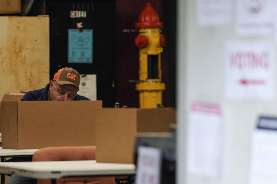 Robert Ward votes at the volunteer fire station during a primary election, Tuesday, March 5, 2024, in Cusseta, Ala. Fifteen states and a U.S. territory hold their 2024 nominating contests on Super Tuesday this year. (AP Photo/Mike Stewart)