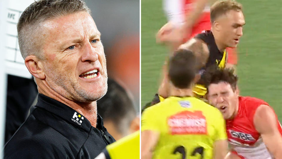 Pictured left is Richmond coach Damien Hardwick.