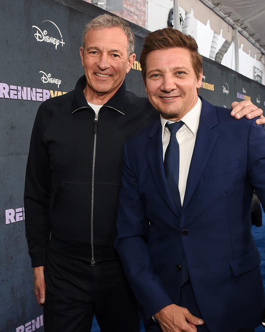 Disney’s Bob Iger and Jeremy Renner are both relieved that Renner has made an amazing recovery as they attend the premiere of his new Disney+ series “Rennervations.” (Courtesy Disney+)