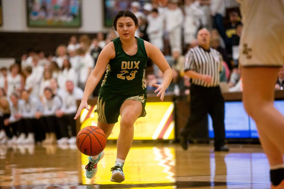 West's Marissa Ybarra drives to the basket during a game against Zeeland East Friday, Jan. 6, 2023, at Zeeland East High School. 