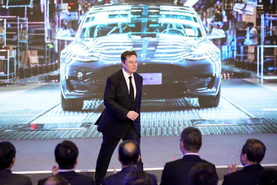 Tesla Inc CEO Elon Musk attends an opening ceremony for Tesla China-made Model Y program in Shanghai, China January 7, 2020. REUTERS/Aly Song