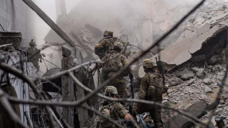 Israel Defense Forces amid rubble