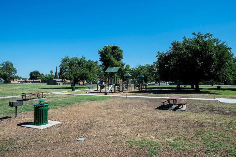 O’Banion Park where a groundbreaking ceremony was held for a project that calls for renovations to Del Hale Hall and the relocation of the Dos Palos branch of the Merced County Library in Dos Palos, Calif., on Wednesday, Aug. 2, 2023.