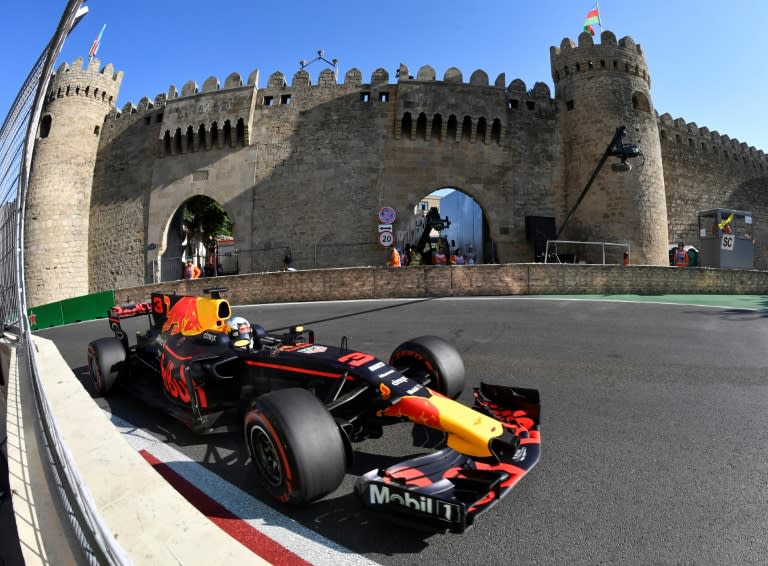 Red Bull's Australian driver Daniel Ricciardo steers his car during the Formula One Azerbaijan Grand Prix at the Baku City Circuit in Baku on June 25, 2017