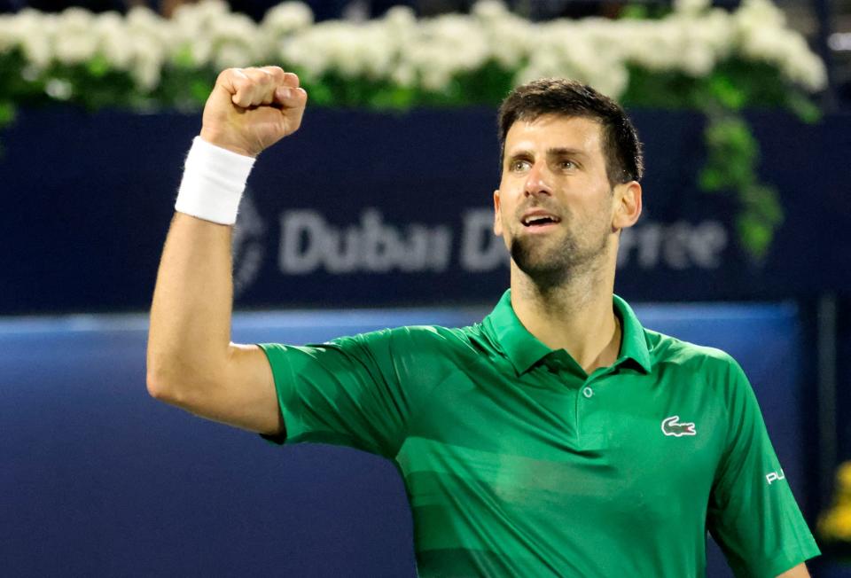 Novak Djokovic, pictured here after beating Karen Khachanov at the Dubai Tennis Championship.
