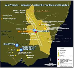 Location of AIS Resources three properties – Yalgogrin, Fosterville Toolleen and Kingston