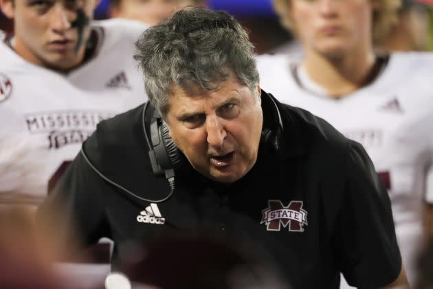 Mike Leach coaching Mississippi State in a Sept. 10, 2022 game against Arizona.