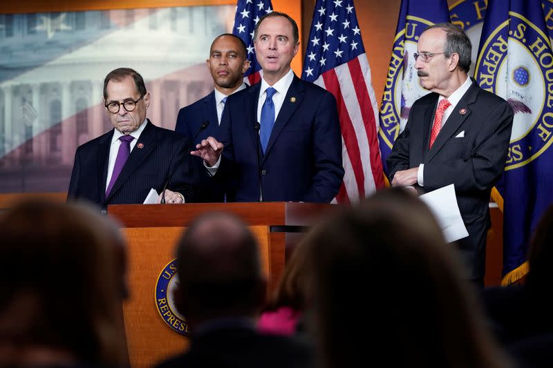 House committee chairmen speak after a House vote approving rules for an impeachment inquiry into U.S. President Trump in Washington