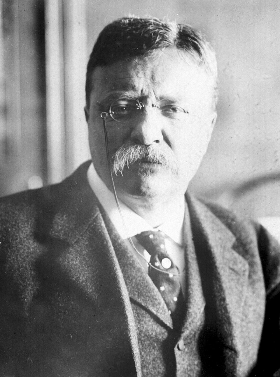 14/10/1912 - On this Day in History - Former US President Theodore Roosevelt was shot and wounded in an assassination attempt in Milwaukee. He was saved by the papers in his breast pocket and, though wounded, insisted on finishing his speech.   PA NEWS PHOTO CIRCA 1912 A LIBRARY PORTRAIT OF EX-PRESIDENT ROOSEVELT OF THE U.S.A.   (Photo by PA Images via Getty Images)