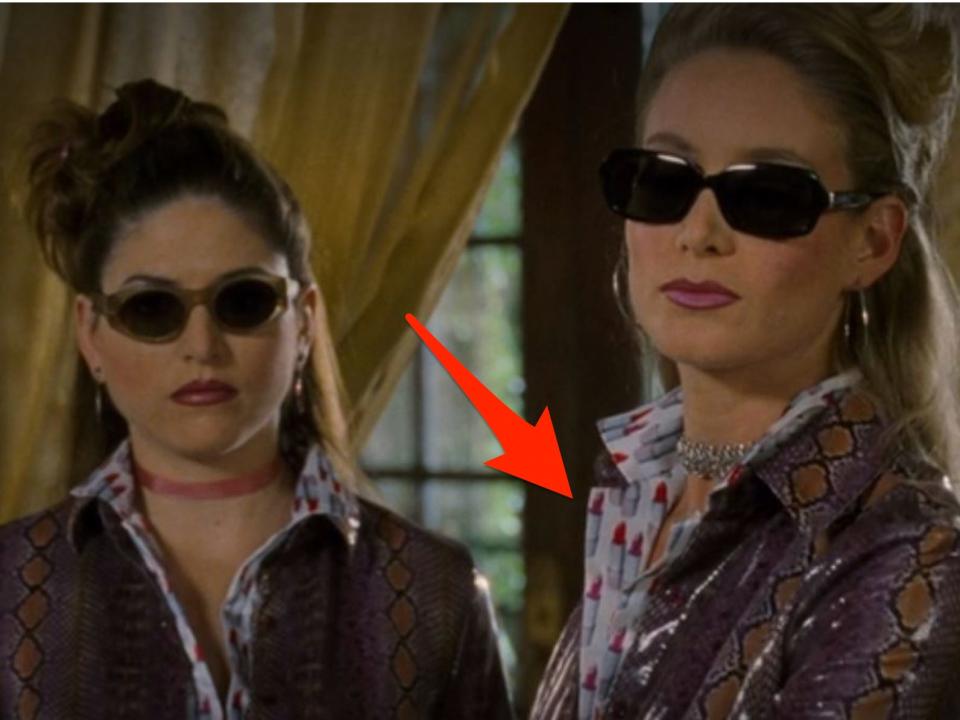 Gretchen and Helga with sunglasses and lipstick-printed clothes in "The Princess Diaries."