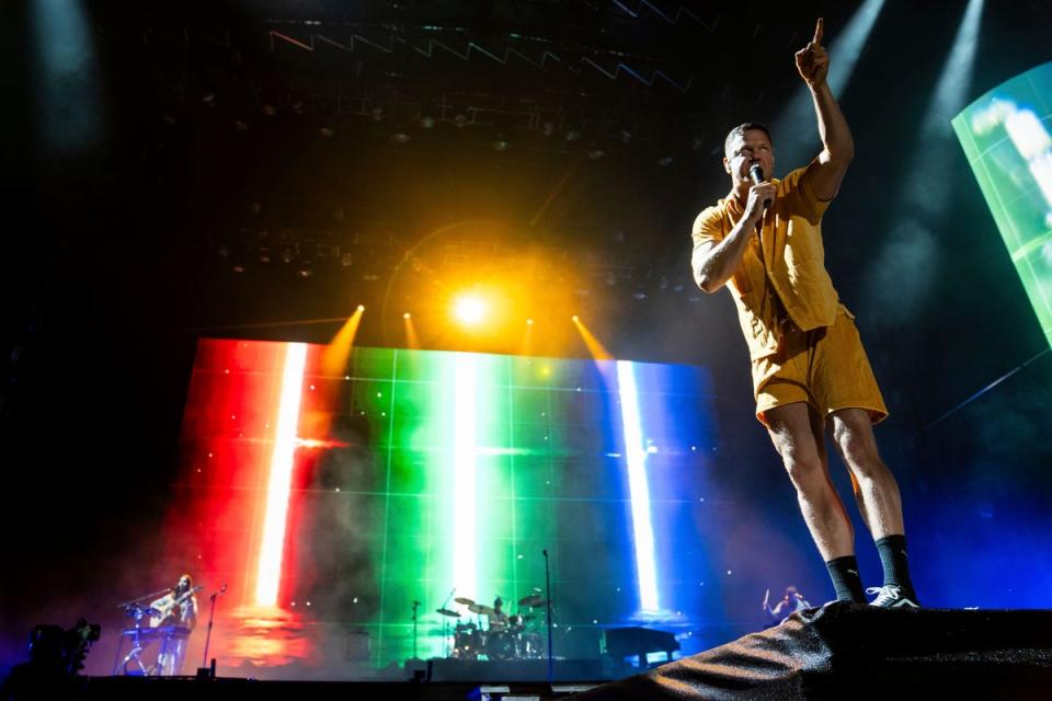 Dan Reynolds of Imagine Dragons performs at the Reading Music Festival (Scott Garfitt/Invision/AP)