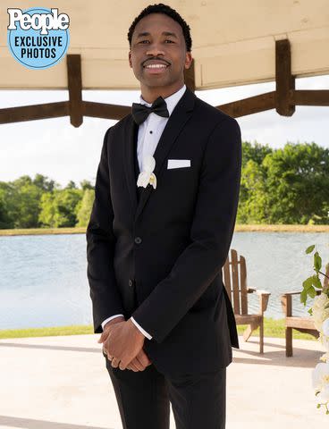 <p>Rebecca Brenneman/Netflix</p> Milton Johnson posing for a photo on his wedding day during the 'Love Is Blind' season 5 finale episode