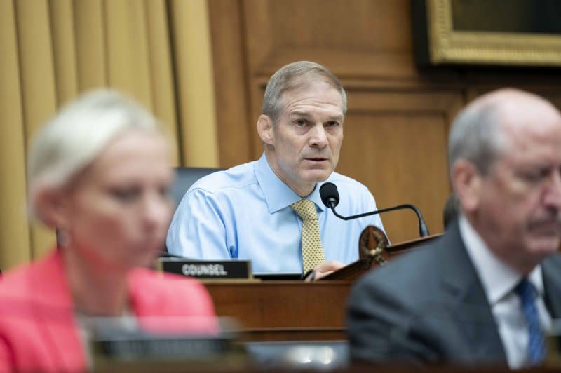 Chairman of the House Judiciary Committee Rep. Jim Jordan, R-Ohio, speaks during a hearing on FBI oversight on July 12. Photo by Bonnie Cash/UPI