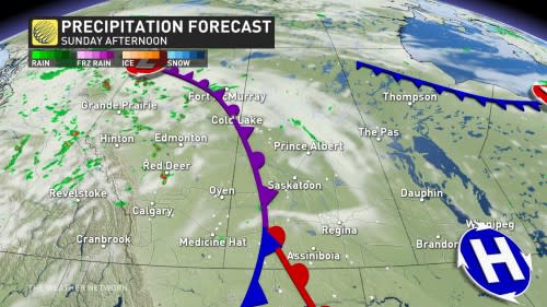 Prairies precipitation timing Sunday afternoon_June 23